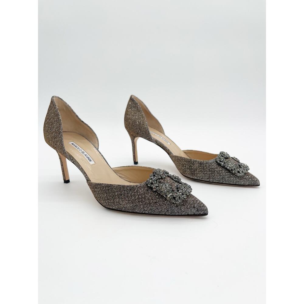 Manolo Blahnik Hangisi D'Orsay Metallic Fabric Crystal Brooch Pumps Heels IT 40 - Picture 2 of 12